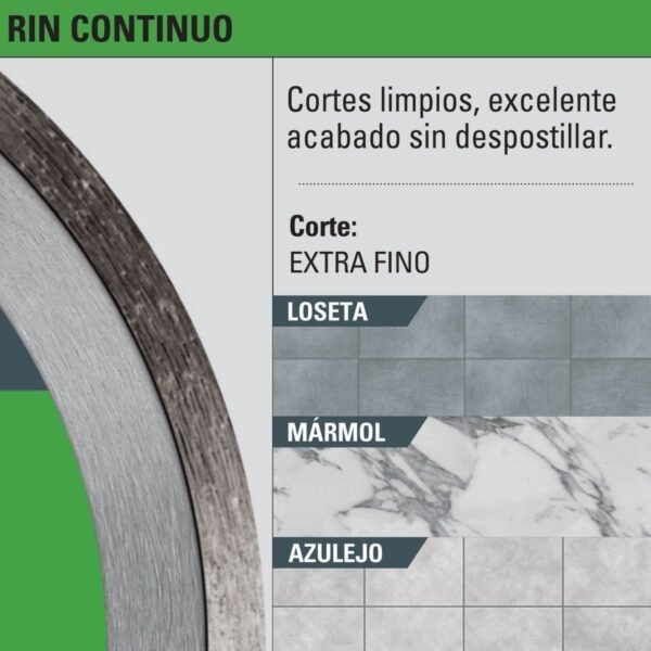 DISCO DE DIAMANTE DE 4 ½” X 1.8 MM RIN CONTINUO, PRETUL - Imagen 2