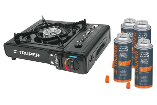 ESTUFILLA PORTÁTIL PARA ACAMPAR CON 4 CARTUCHOS, TRUPER