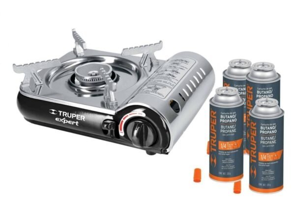 KIT ESTUFILLA EXPERT PORTATIL PARA ACAMPAR CON 4 CARTUCHOS