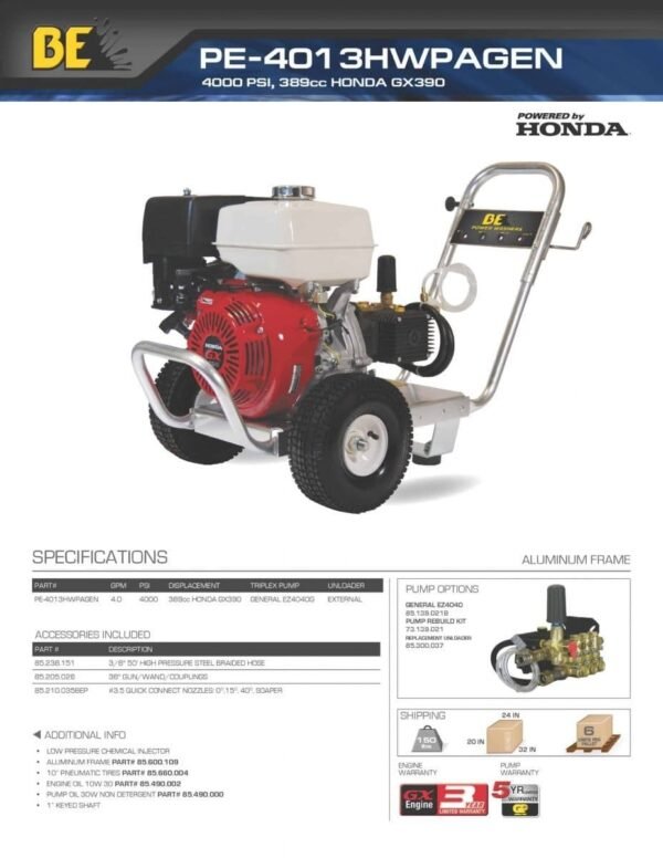 HIDROLAVADORA INDUSTRIAL BE PRESSURE 13 HP 4000 PSI - Imagen 3