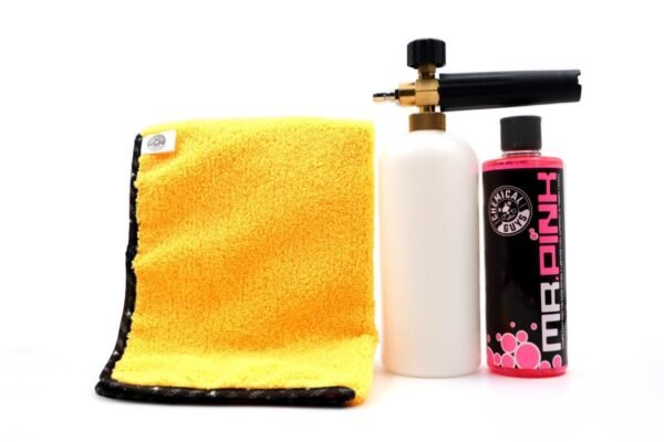 COMBO DE LANZA ESPUMA, MR PINK Y TOALLA DE MICROFIBRA