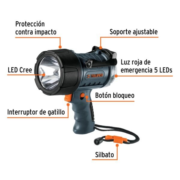 LÁMPARA RECARGABLE LED, ALTA POTENCIA, 300 LM, TRUPER - Imagen 2