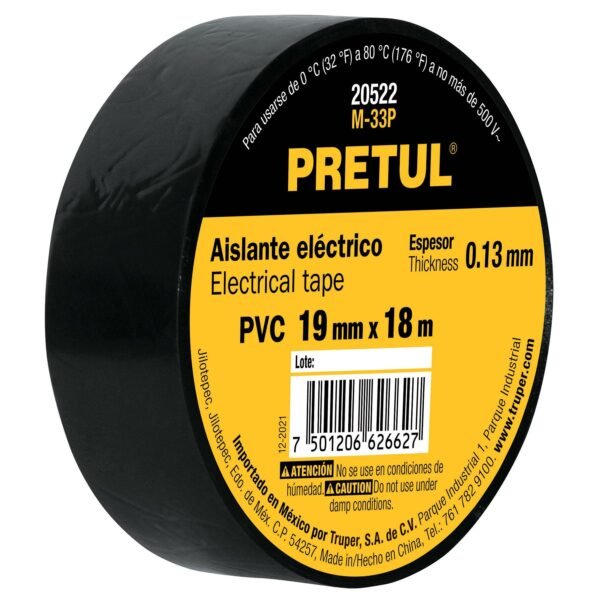 8 CINTAS DE AISLAR DE 18 M X 19 MM, NEGRA, PRETUL 20522