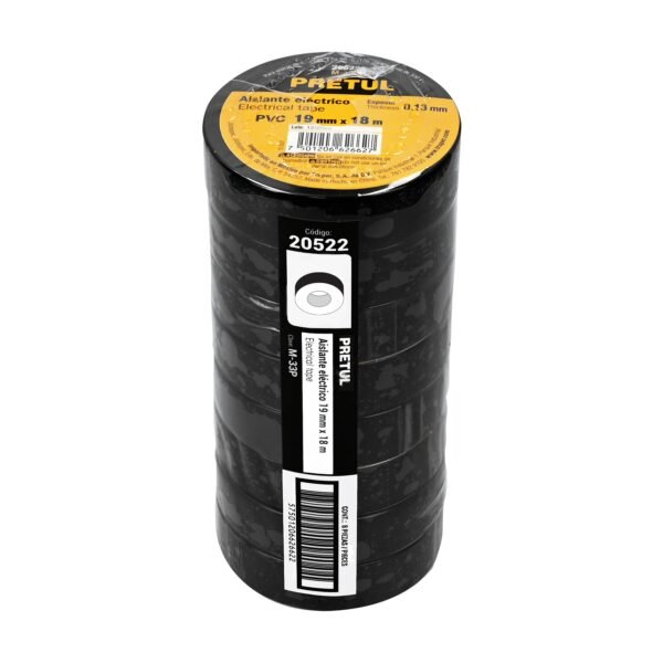 8 CINTAS DE AISLAR DE 18 M X 19 MM, NEGRA, PRETUL 20522 - Imagen 4