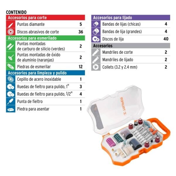 KIT CON 121 ACCESORIOS PARA HERRAMIENTA ROTATIVA, TRUPER - Imagen 3