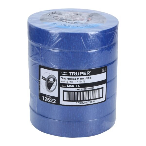 6 CINTAS MASKING TAPE AZUL DE 1" X 50 M PARA PINTOR, TRUPER - Imagen 5
