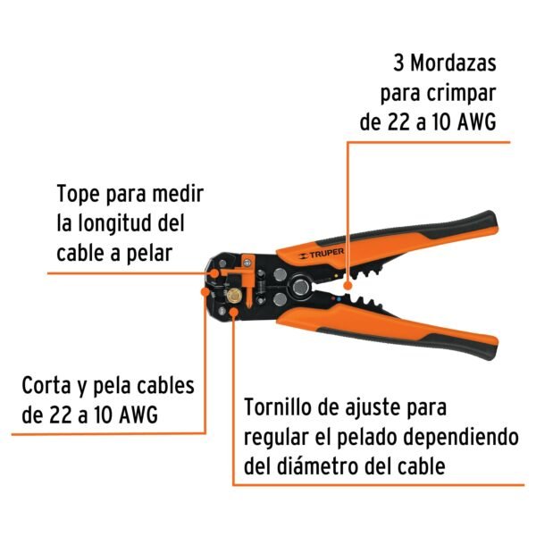 PINZA PELA CABLES AUTOMÁTICA, 22 A 10 AWG, TRUPER - Imagen 4