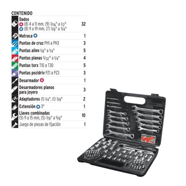 JUEGO DE HERRAMIENTAS 100 PIEZAS CON DADOS, PRETUL - Imagen 2