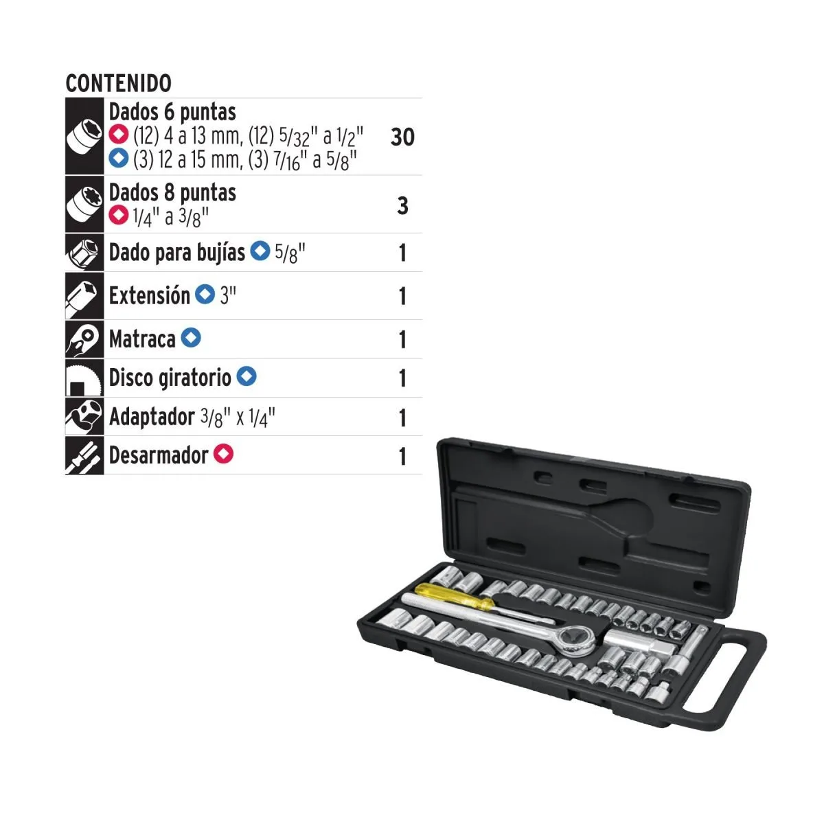 JUEGO DE HERRAMIENTAS PARA MECÁNICO, 39 PZS, PRETUL - Imagen 2