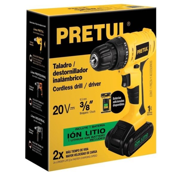 TALADRO INALÁMBRICO, 3/8", 20 V, PRETUL CON REGALO - Imagen 2