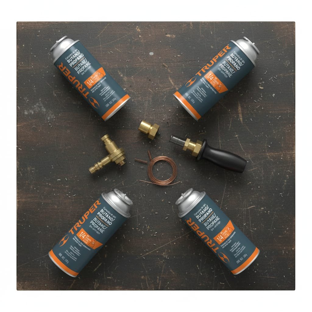 CAJA DE 10 LATAS DE GAS, VÁLVULA ¼ DE VUELTA, TRUPER - Imagen 2