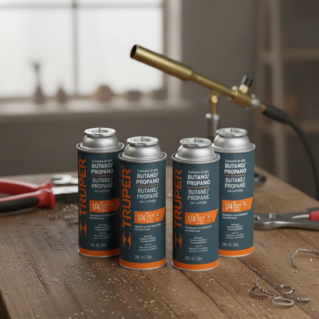 CAJA DE 10 LATAS DE GAS, VÁLVULA ¼ DE VUELTA, TRUPER - Imagen 3