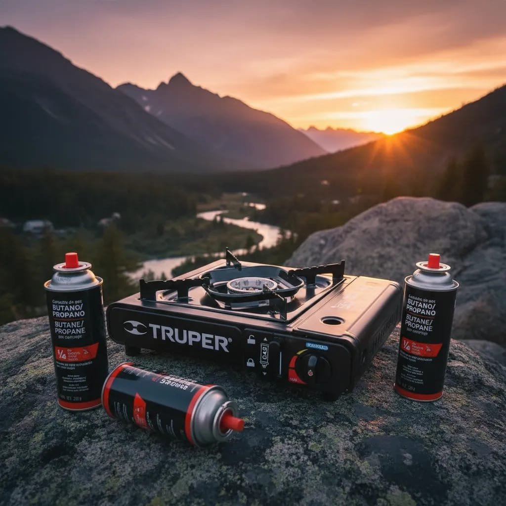ESTUFILLA PORTÁTIL PARA ACAMPAR CON 4 CARTUCHOS, TRUPER - Imagen 3