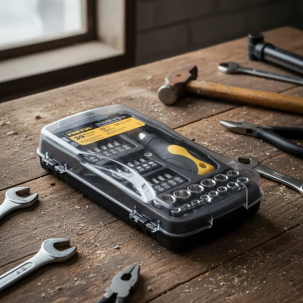 JUEGO DE MATRACA, DADOS Y PUNTAS ¼”, 39 PIEZAS, PRETUL - Imagen 3