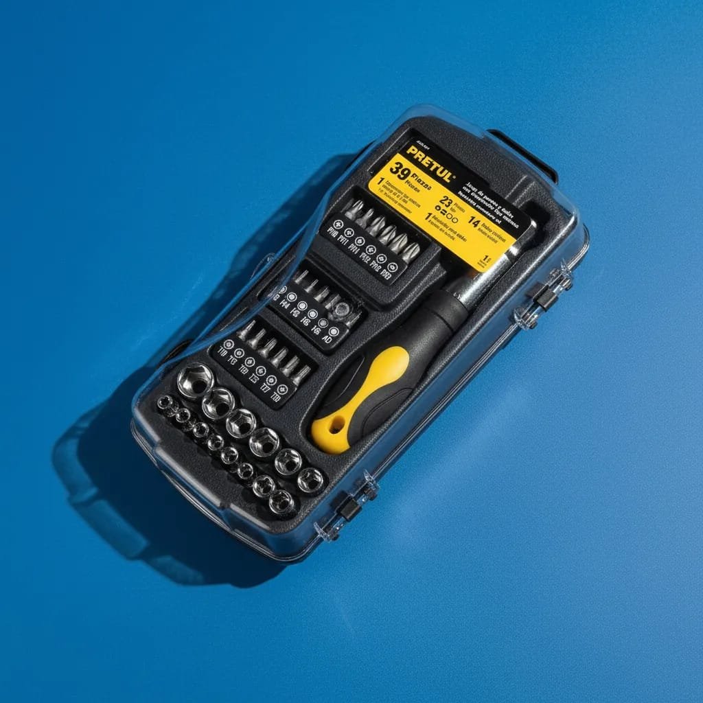 JUEGO DE MATRACA, DADOS Y PUNTAS ¼”, 39 PIEZAS, PRETUL - Imagen 4