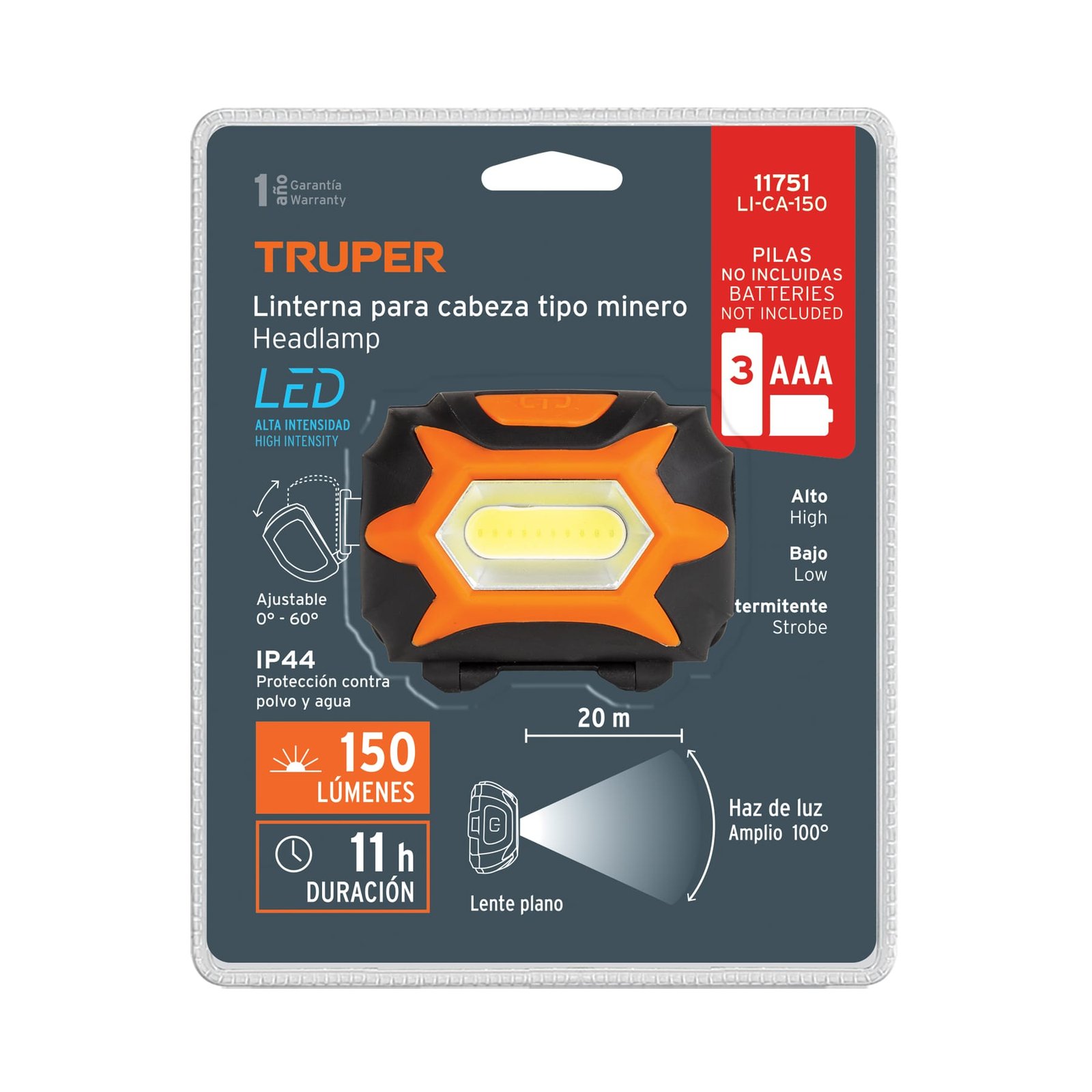 LINTERNA TACTICA TIPO MINERO 150 LM CON FUNCION STROBO TRUPER